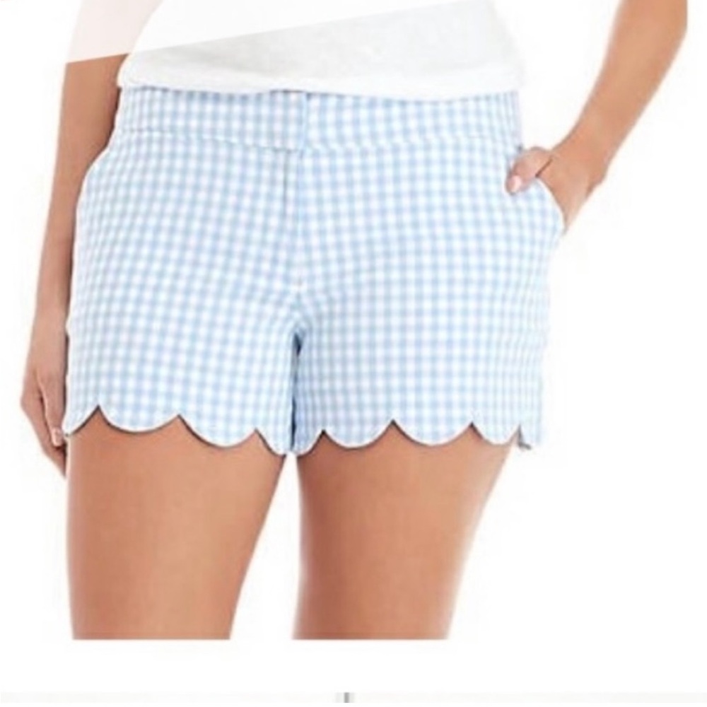 Crown & Ivy Shelby Light Blue Gingham Scalloped Shorts Women’s 0 Petite Preppy